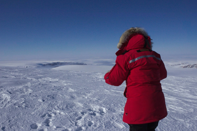 Anja Rutishauser at work on the Devon Ice Cap.
